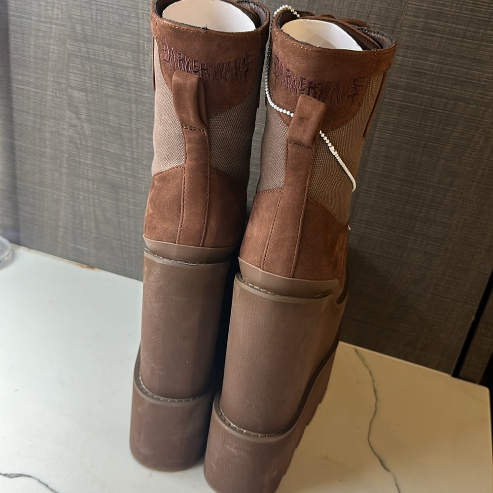 Darker Wavs ATMOSPHERE DOUBLE STACK FIELD GIRL TRAITOR BOOTS - BROWN - Picture 5 of 6